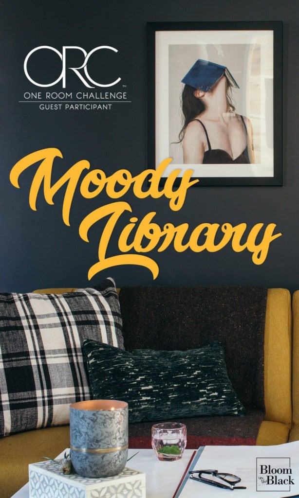 If you are loving the moody look and want some inspiration for your living room, sitting room, or library, you need to check out this room reveal! Packed full of styling inspiration, built-in ideas, and beautiful furniture that won't break the bank. #livingroomideas #livingroominspiration #builtinideas #library #yellowcouch #moodylivingroom