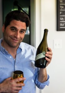 Jared trying the Mionetto prosecco