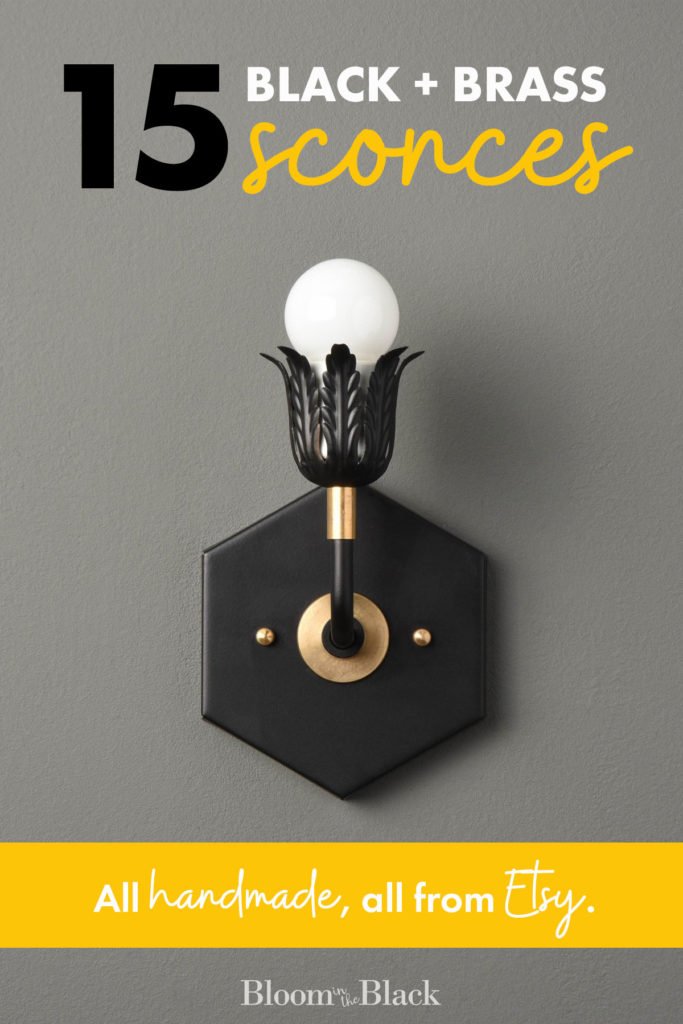 Are you looking for a black and brass sconce? Here are 15 lights I found on Etsy while I was searching for a black and brass vanity light. #bathroomlighting #wallsconce #blackandbrasslightfixtures