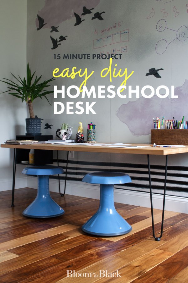Are you suddenly homeschooling? Build this DIY homeschool desk in under 15 minutes. Perfect for remote learning for elementary school age.