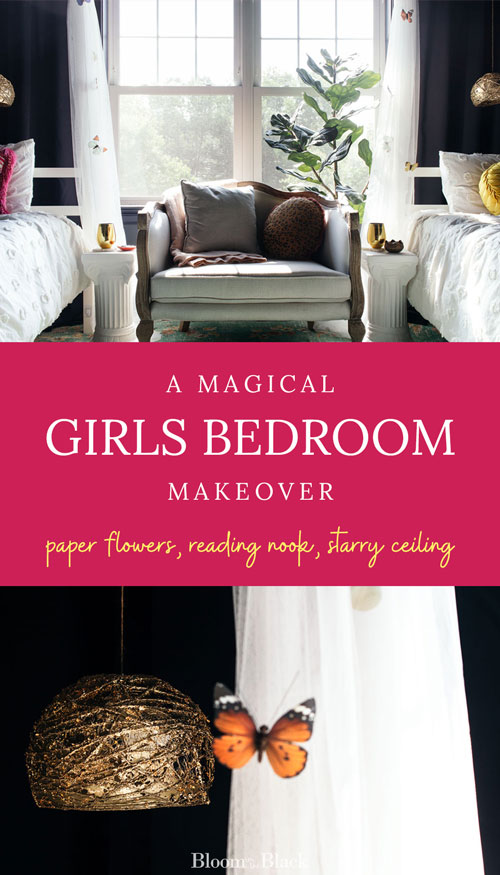 There are tons of DIY ideas in this magical girls bedroom makeover. A fun big girl bedroom perfect for 8 year olds to tweens. A complete kids room makeover on a budget.