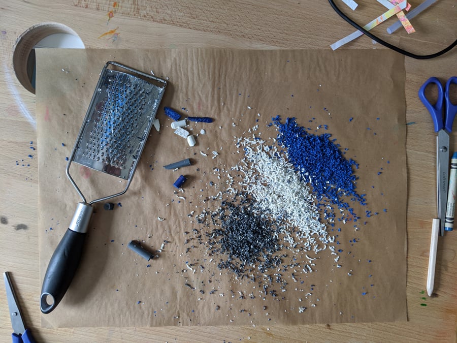 grate crayons for marbles fused plastic