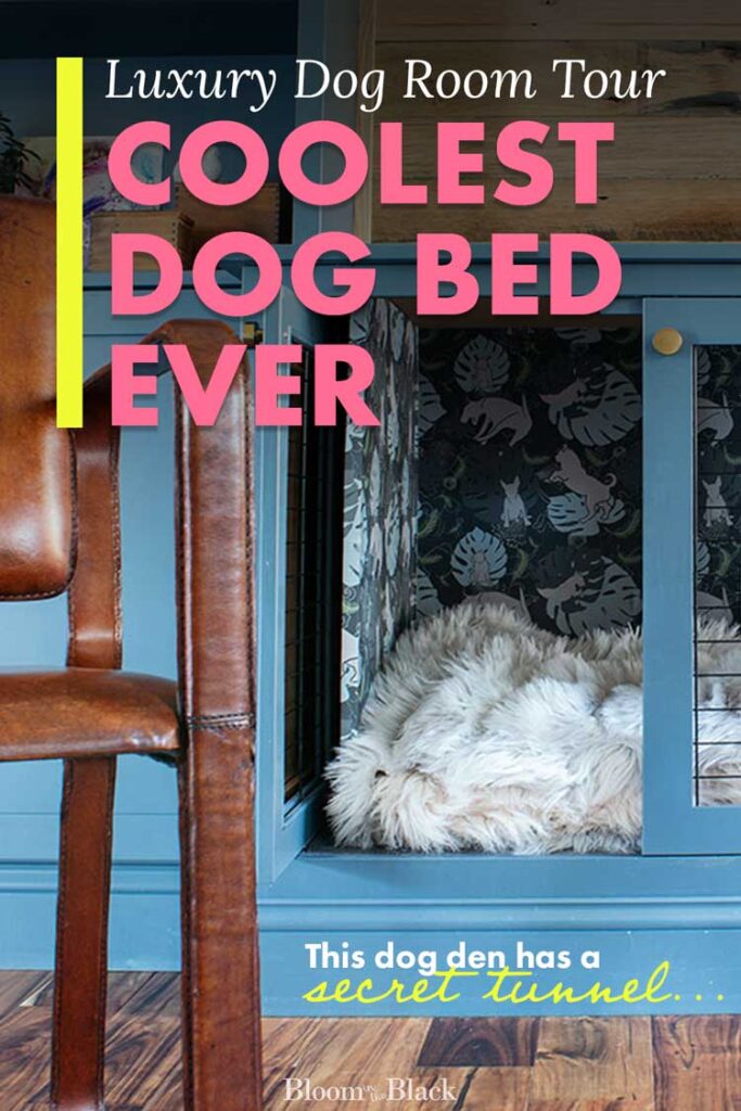 Are you looking for built-in dog crate ideas? Take a look at this luxury dog room that blends perfectly into a home library. It's a dog bed made from furniture! Also? It's incredibly practical and functional with THE BEST hidden twist...