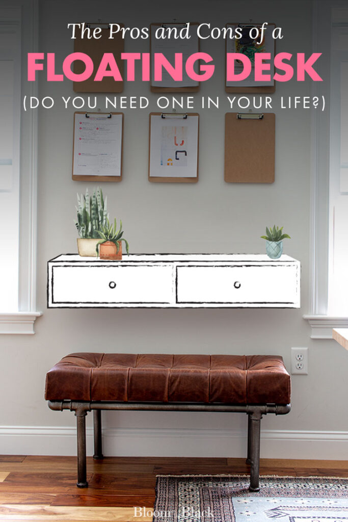 Upgrading your small home office and curious about floating desks? This article shares all of the pros and cons of a floating desk and will help you decide if a wall desk is the best solution for your space. 