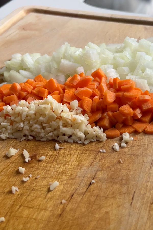 Chopped carrots, onions, and garlic