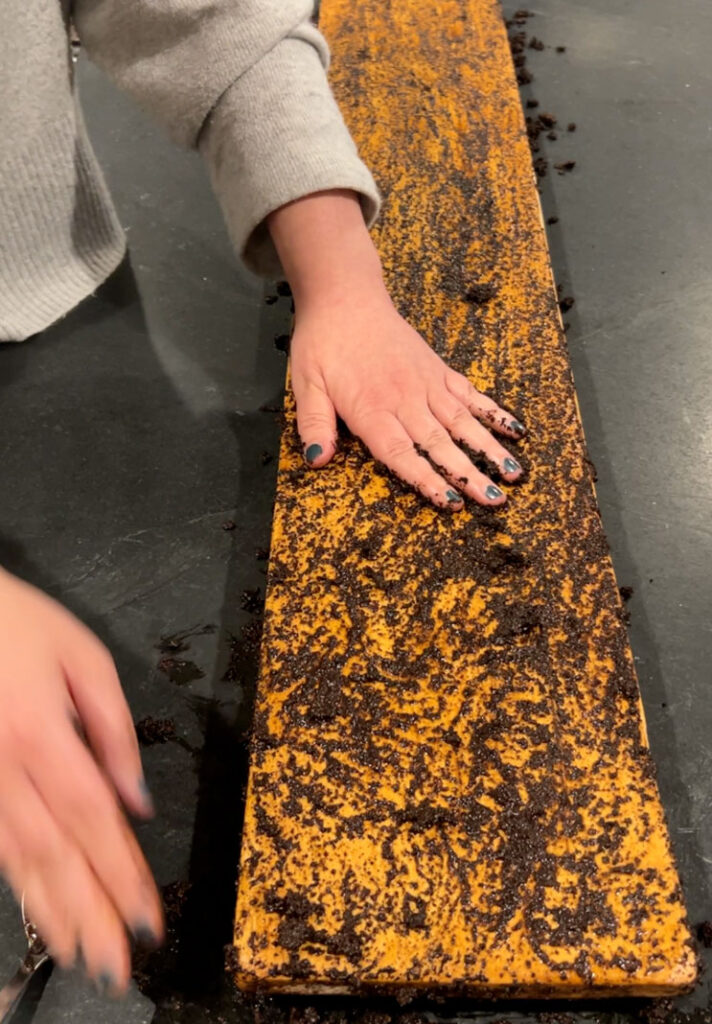 Rub coffee paste into the wood tray