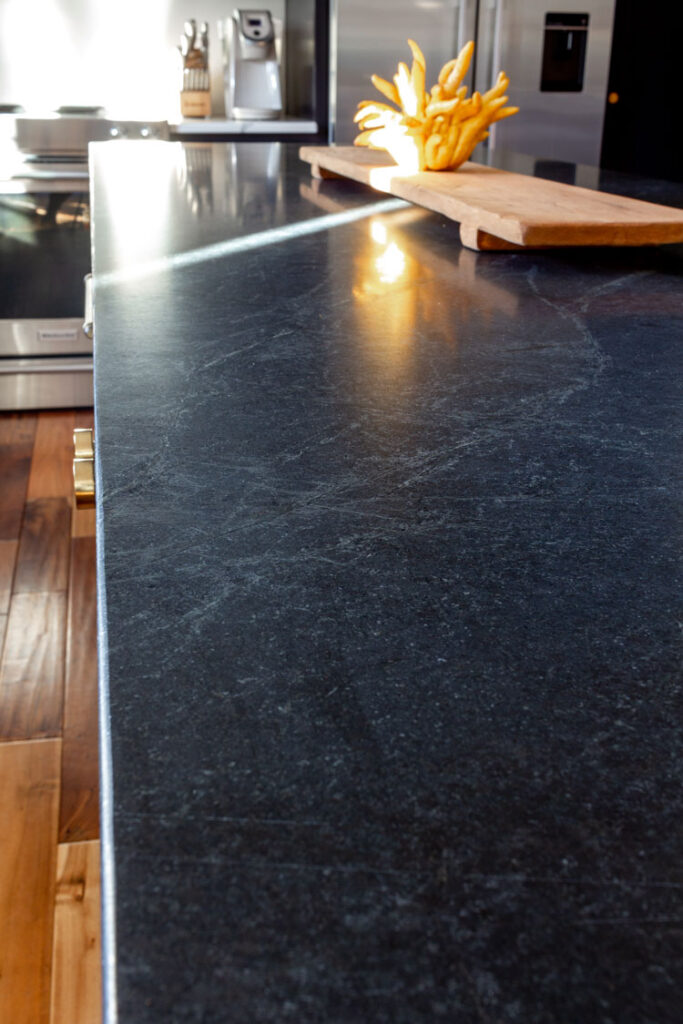 Close-up of soapstone counter