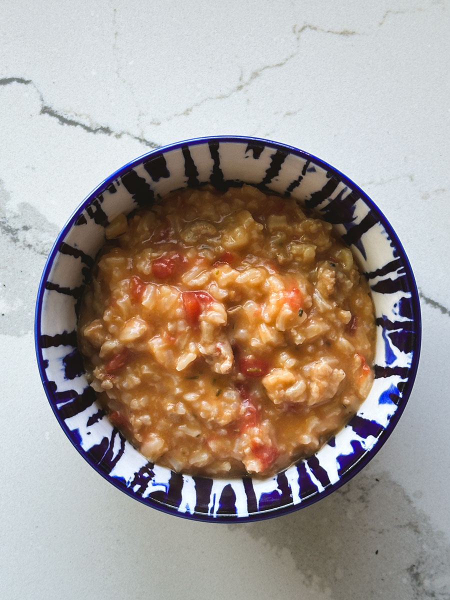 One Pot Easy Cheesy Sausage Risotto Bloom in the Black